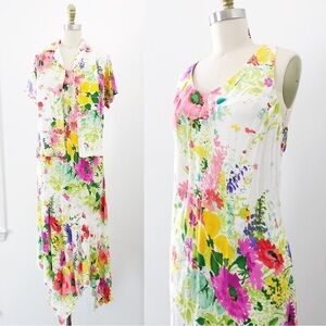 Jams World • vintage floral midi dress shirt top Hawaiian Cottage Bouquet